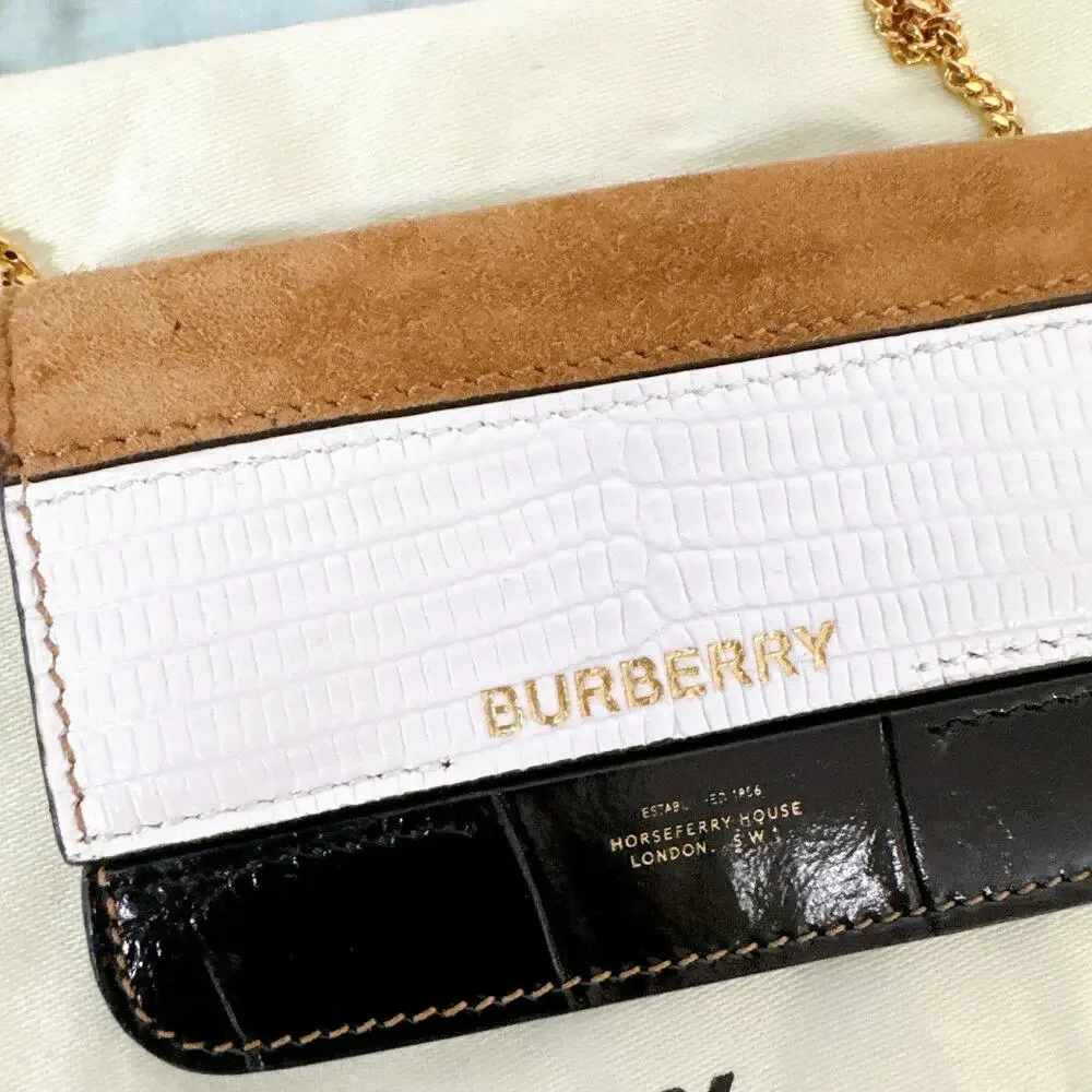Burberry Grace Tricolor Suede Leather Wallet On Chain WOC Crossbody Shoulder Bag